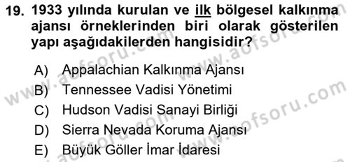 Yerel Ekonomik Kalkınma Dersi 2023 - 2024 Yılı Yaz Okulu Sınav Soruları 19. Soru