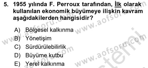 Yerel Ekonomik Kalkınma Dersi 2023 - 2024 Yılı Yaz Okulu Sınav Soruları 5. Soru