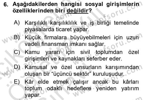 Yerel Ekonomik Kalkınma Dersi 2023 - 2024 Yılı Yaz Okulu Sınav Soruları 6. Soru