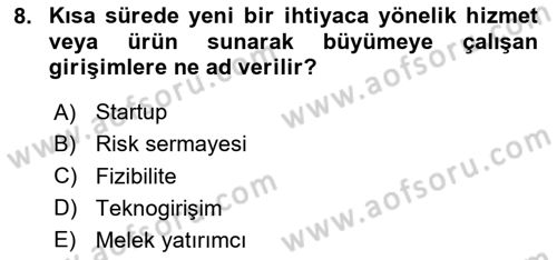 Yerel Ekonomik Kalkınma Dersi 2023 - 2024 Yılı Yaz Okulu Sınav Soruları 8. Soru