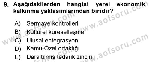 Yerel Ekonomik Kalkınma Dersi 2023 - 2024 Yılı Yaz Okulu Sınav Soruları 9. Soru