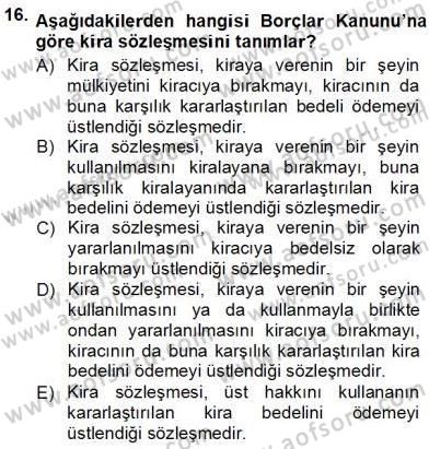 Belediye, İmar ve Gayrimenkul Mevzuatı Dersi 2012 - 2013 Yılı (Vize) Ara Sınav Soruları 16. Soru