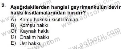 Belediye, İmar ve Gayrimenkul Mevzuatı Dersi Ara Sınavı Deneme Sınav Soruları 2. Soru