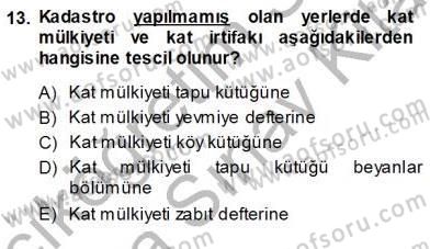 Belediye, İmar ve Gayrimenkul Mevzuatı Dersi Ara Sınavı Deneme Sınav Soruları 13. Soru