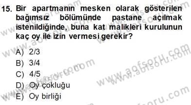 Belediye, İmar ve Gayrimenkul Mevzuatı Dersi Ara Sınavı Deneme Sınav Soruları 15. Soru