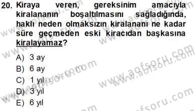 Belediye, İmar ve Gayrimenkul Mevzuatı Dersi Ara Sınavı Deneme Sınav Soruları 20. Soru