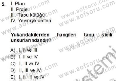 Belediye, İmar ve Gayrimenkul Mevzuatı Dersi Ara Sınavı Deneme Sınav Soruları 5. Soru