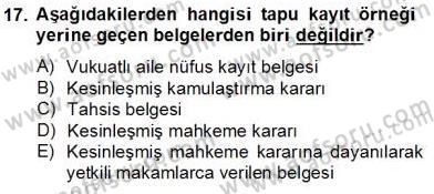 Belediye, İmar ve Gayrimenkul Mevzuatı Dersi 2013 - 2014 Yılı Tek Ders Sınavı 17. Soru