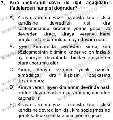 Belediye, İmar ve Gayrimenkul Mevzuatı Dersi 2013 - 2014 Yılı Tek Ders Sınavı 7. Soru