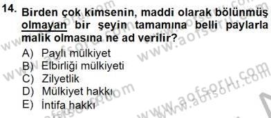 Belediye, İmar ve Gayrimenkul Mevzuatı Dersi 2014 - 2015 Yılı (Vize) Ara Sınavı 14. Soru