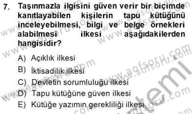Belediye, İmar ve Gayrimenkul Mevzuatı Dersi 2014 - 2015 Yılı (Vize) Ara Sınavı 7. Soru