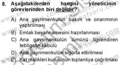 Belediye, İmar ve Gayrimenkul Mevzuatı Dersi 2014 - 2015 Yılı (Vize) Ara Sınavı 8. Soru