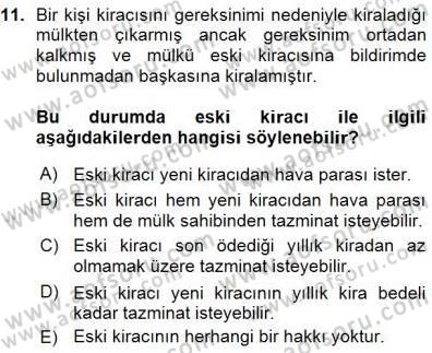 Belediye, İmar ve Gayrimenkul Mevzuatı Dersi 2015 - 2016 Yılı (Vize) Ara Sınavı 11. Soru