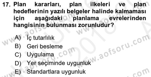 Belediye, İmar ve Gayrimenkul Mevzuatı Dersi 2018 - 2019 Yılı (Vize) Ara Sınav Soruları 17. Soru