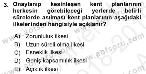 Belediye, İmar ve Gayrimenkul Mevzuatı Dersi Ara Sınavı Deneme Sınav Soruları 3. Soru