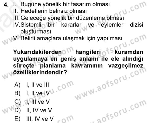 Belediye, İmar ve Gayrimenkul Mevzuatı Dersi Ara Sınavı Deneme Sınav Soruları 4. Soru