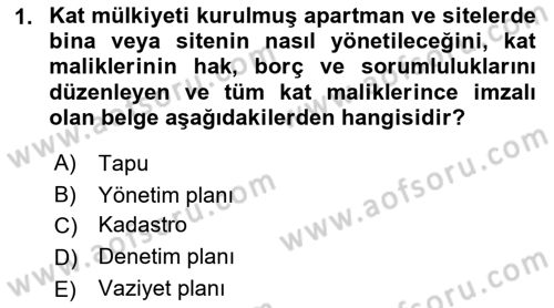 Belediye, İmar ve Gayrimenkul Mevzuatı Dersi 2018 - 2019 Yılı (Final) Dönem Sonu Sınav Soruları 1. Soru