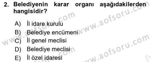 Belediye, İmar ve Gayrimenkul Mevzuatı Dersi 2018 - 2019 Yılı (Final) Dönem Sonu Sınavı 2. Soru