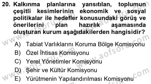 Belediye, İmar ve Gayrimenkul Mevzuatı Dersi 2018 - 2019 Yılı (Final) Dönem Sonu Sınav Soruları 20. Soru