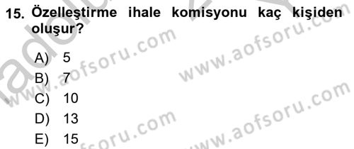 Belediye, İmar ve Gayrimenkul Mevzuatı Dersi 2018 - 2019 Yılı Yaz Okulu Sınav Soruları 15. Soru