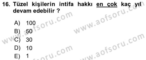 Belediye, İmar ve Gayrimenkul Mevzuatı Dersi 2018 - 2019 Yılı Yaz Okulu Sınav Soruları 16. Soru