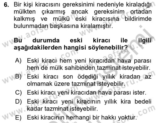 Belediye, İmar ve Gayrimenkul Mevzuatı Dersi 2018 - 2019 Yılı Yaz Okulu Sınav Soruları 6. Soru