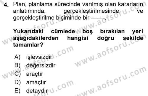 Belediye, İmar ve Gayrimenkul Mevzuatı Dersi 2021 - 2022 Yılı (Vize) Ara Sınavı 4. Soru