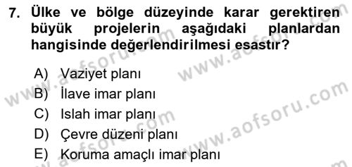 Belediye, İmar ve Gayrimenkul Mevzuatı Dersi 2021 - 2022 Yılı (Vize) Ara Sınavı 7. Soru