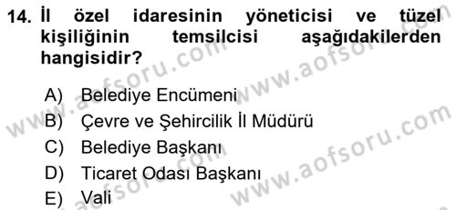 Belediye, İmar ve Gayrimenkul Mevzuatı Dersi 2021 - 2022 Yılı (Final) Dönem Sonu Sınavı 14. Soru