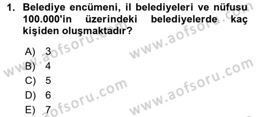 Belediye, İmar ve Gayrimenkul Mevzuatı Dersi Ara Sınavı Deneme Sınav Soruları 1. Soru