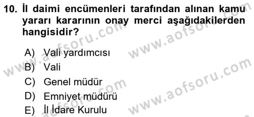 Belediye, İmar ve Gayrimenkul Mevzuatı Dersi Ara Sınavı Deneme Sınav Soruları 10. Soru