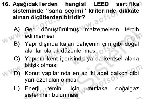 Belediye, İmar ve Gayrimenkul Mevzuatı Dersi 2024 - 2025 Yılı (Vize) Ara Sınav Soruları 16. Soru