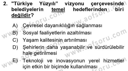 Belediye, İmar ve Gayrimenkul Mevzuatı Dersi Ara Sınavı Deneme Sınav Soruları 2. Soru