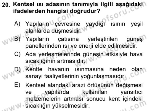 Belediye, İmar ve Gayrimenkul Mevzuatı Dersi Ara Sınavı Deneme Sınav Soruları 20. Soru