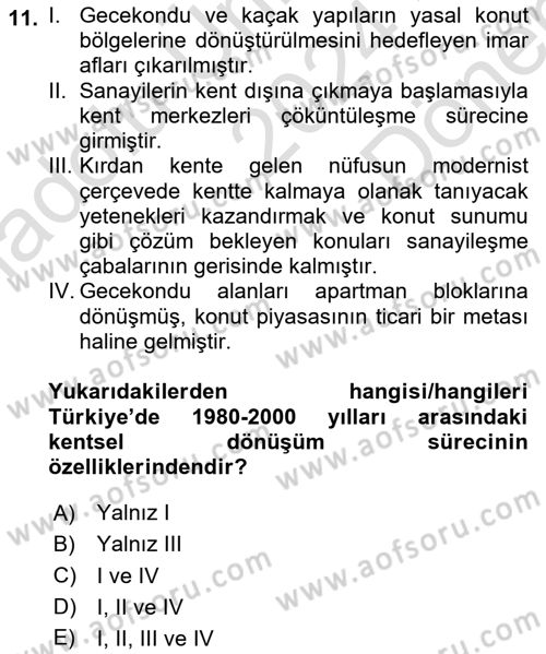 Belediye, İmar ve Gayrimenkul Mevzuatı Dersi 2024 - 2025 Yılı (Final) Dönem Sonu Sınav Soruları 11. Soru