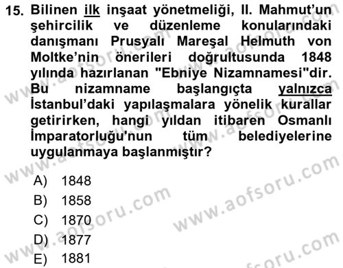 Belediye, İmar ve Gayrimenkul Mevzuatı Dersi 2024 - 2025 Yılı (Final) Dönem Sonu Sınav Soruları 15. Soru