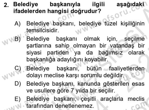 Belediye, İmar ve Gayrimenkul Mevzuatı Dersi 2024 - 2025 Yılı (Final) Dönem Sonu Sınav Soruları 2. Soru
