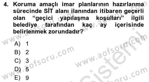 Belediye, İmar ve Gayrimenkul Mevzuatı Dersi 2024 - 2025 Yılı (Final) Dönem Sonu Sınav Soruları 4. Soru
