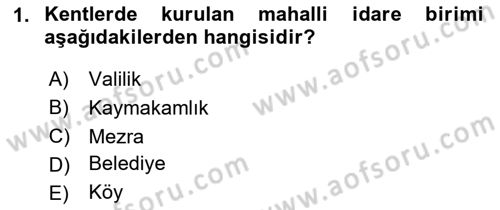 Belediye, İmar ve Gayrimenkul Mevzuatı Dersi 2024 - 2025 Yılı Yaz Okulu Sınav Soruları 1. Soru