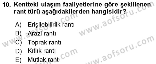 Belediye, İmar ve Gayrimenkul Mevzuatı Dersi 2024 - 2025 Yılı Yaz Okulu Sınav Soruları 10. Soru
