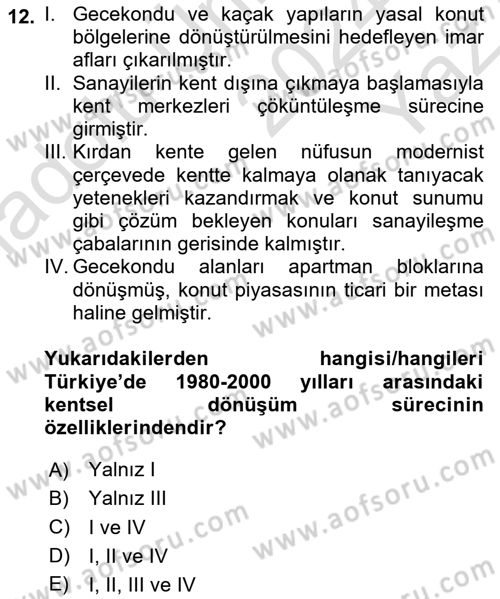 Belediye, İmar ve Gayrimenkul Mevzuatı Dersi 2024 - 2025 Yılı Yaz Okulu Sınav Soruları 12. Soru