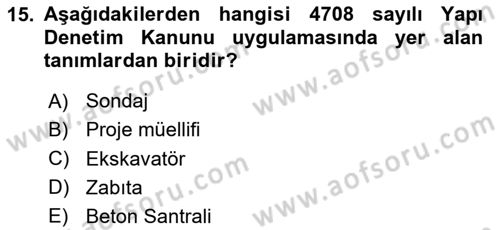 Belediye, İmar ve Gayrimenkul Mevzuatı Dersi 2024 - 2025 Yılı Yaz Okulu Sınav Soruları 15. Soru