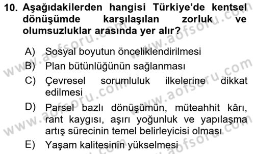 Belediye, İmar ve Gayrimenkul Mevzuatı Dersi 2025 - 2026 Yılı (Final) Dönem Sonu Sınav Soruları 10. Soru