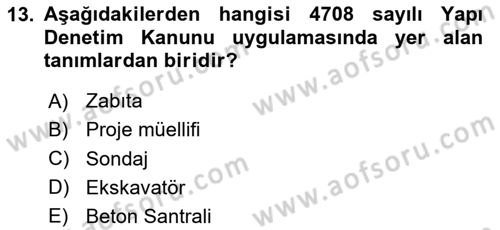Belediye, İmar ve Gayrimenkul Mevzuatı Dersi 2025 - 2026 Yılı (Final) Dönem Sonu Sınav Soruları 13. Soru