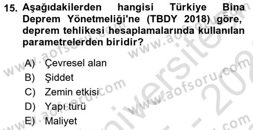 Belediye, İmar ve Gayrimenkul Mevzuatı Dersi 2025 - 2026 Yılı (Final) Dönem Sonu Sınav Soruları 15. Soru