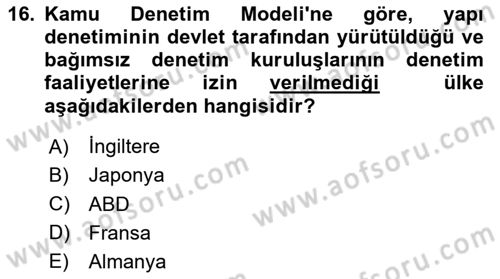 Belediye, İmar ve Gayrimenkul Mevzuatı Dersi 2025 - 2026 Yılı (Final) Dönem Sonu Sınav Soruları 16. Soru