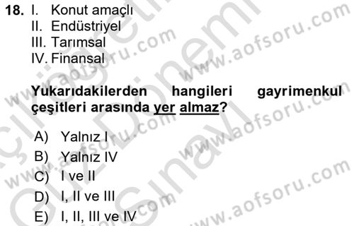 Belediye, İmar ve Gayrimenkul Mevzuatı Dersi 2025 - 2026 Yılı (Final) Dönem Sonu Sınav Soruları 18. Soru