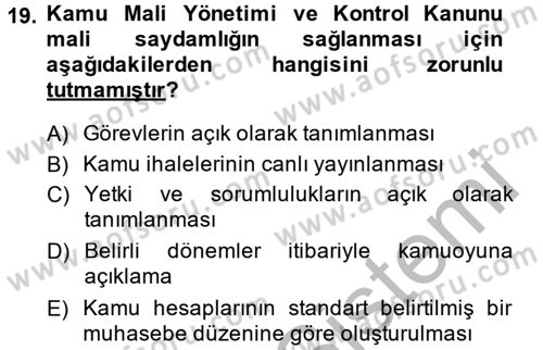 Mahalli İdareler Dersi 2013 - 2014 Yılı (Vize) Ara Sınavı 19. Soru