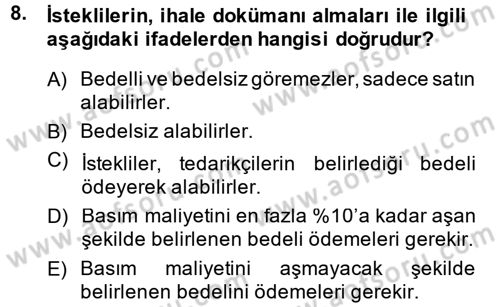 Mahalli İdareler Dersi 2014 - 2015 Yılı (Vize) Ara Sınavı 8. Soru