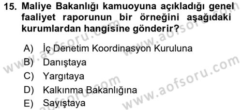 Mahalli İdareler Dersi 2016 - 2017 Yılı (Vize) Ara Sınavı 15. Soru